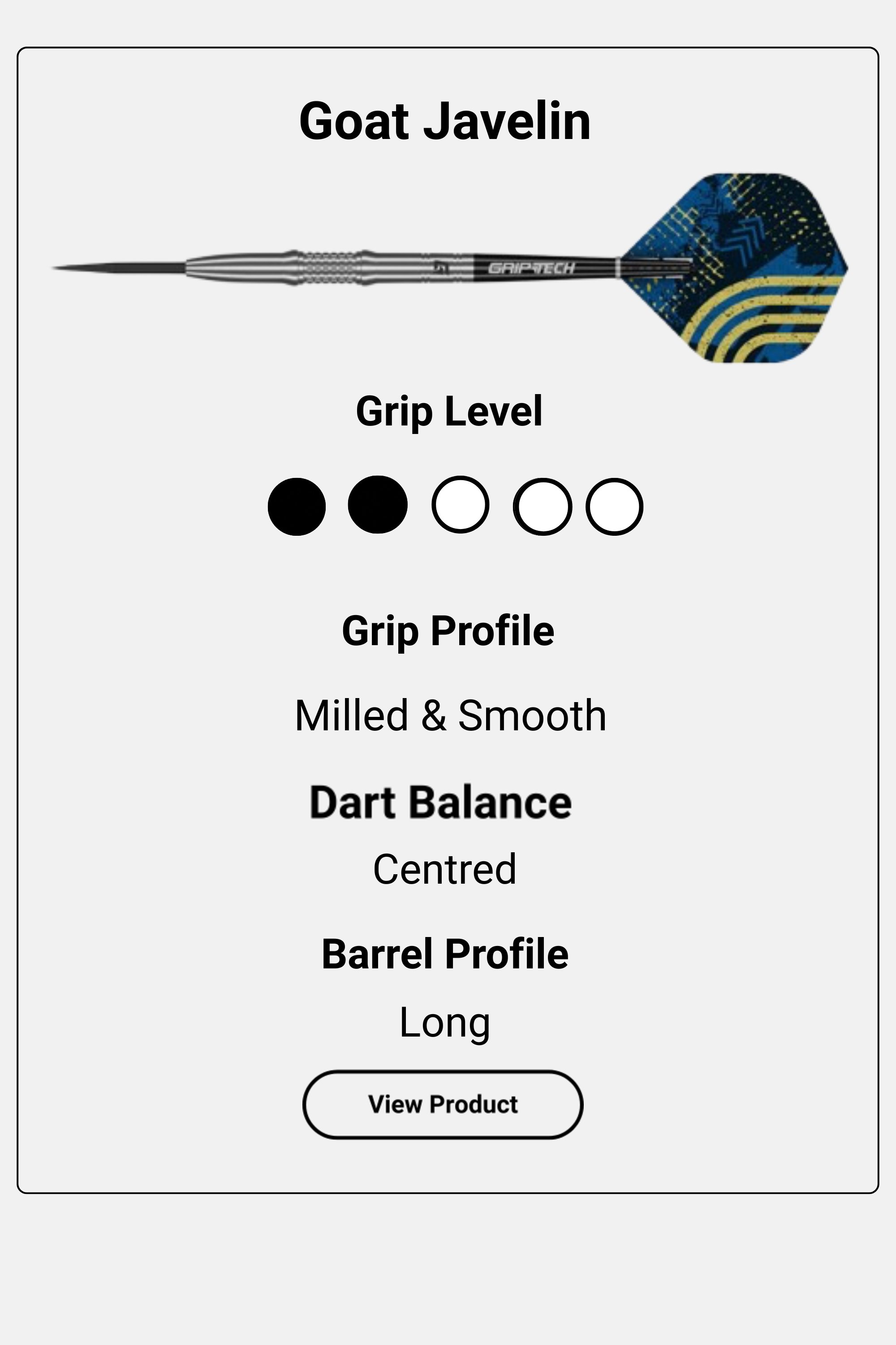 GOAT Javelin dart information card