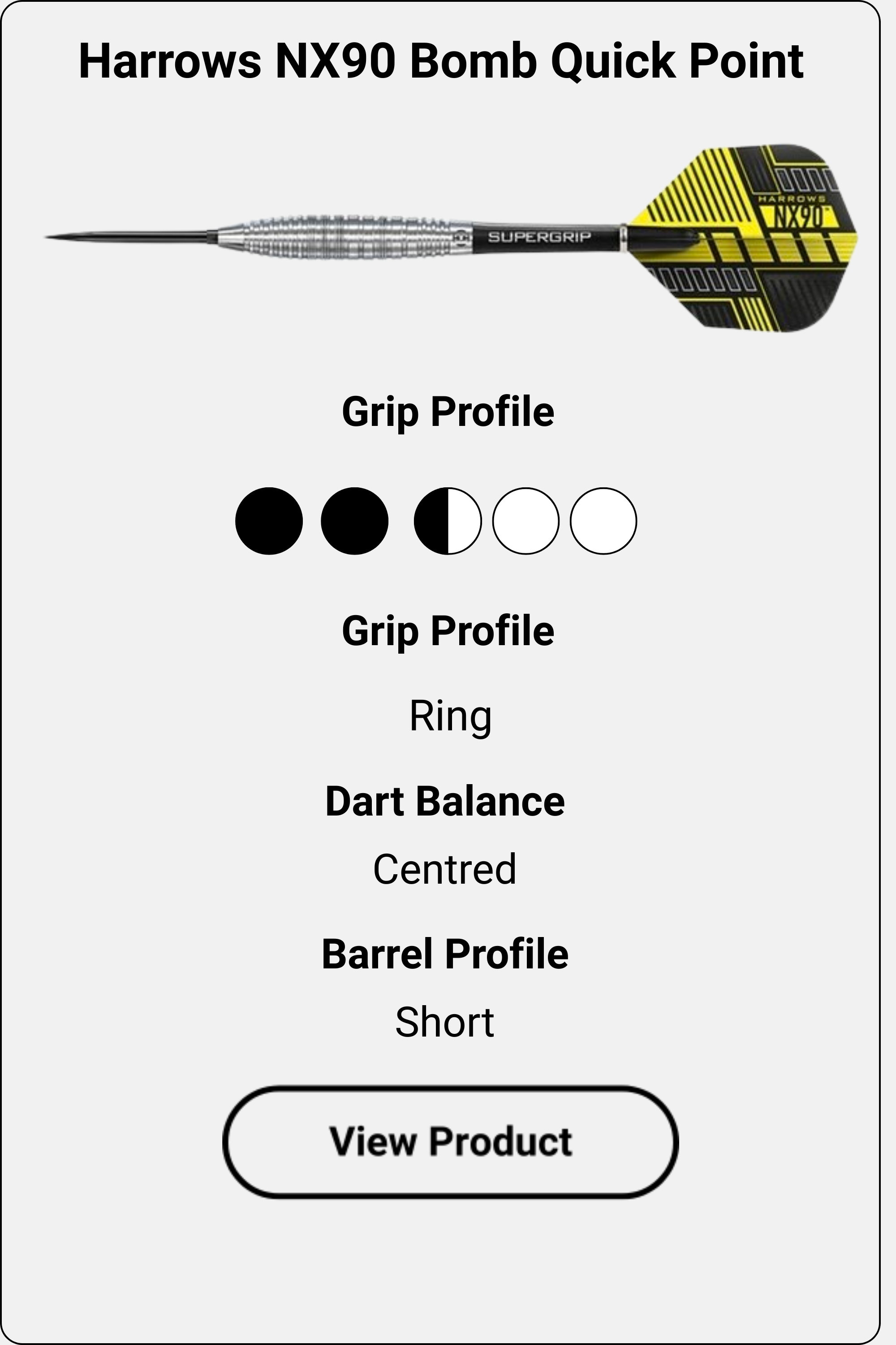 Harrows NX90 dart information card